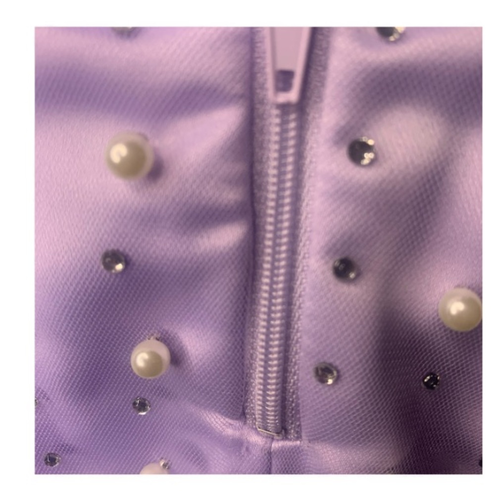 Violet size5/6 Strappy One Shoulder Pearl Rhinestone Embellished Gown Lilac NWT - Picture 12 of 12